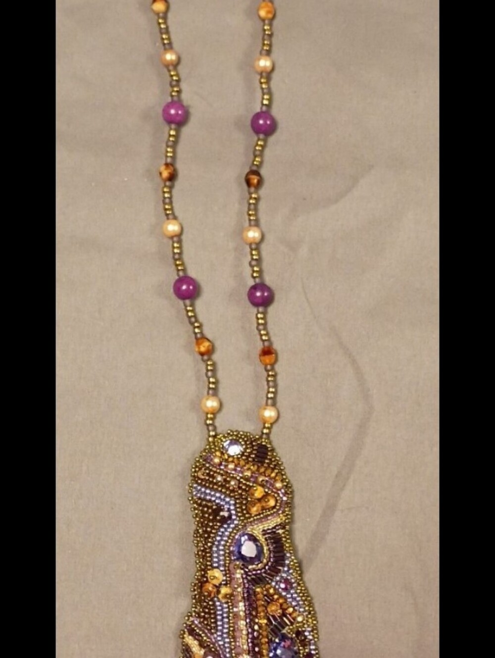 Handcrafted Purple and Gold Beaded Pendant Necklace - Women Jewelry